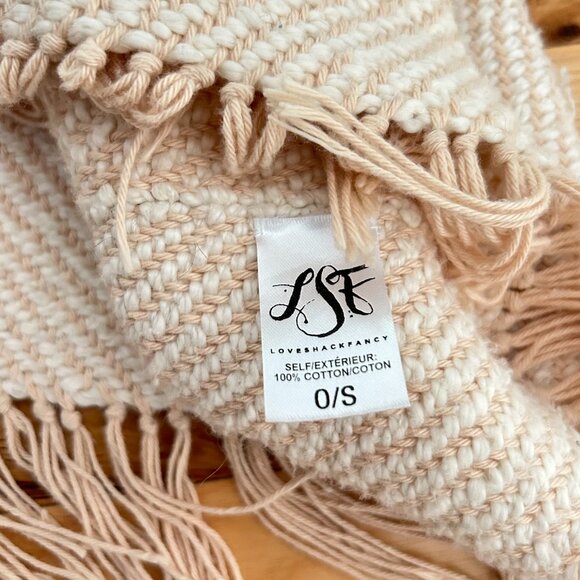 LoveShackFancy 100% Cotton Knit Poncho Wrap Shawl with Tassle Cream Weave Loom - Picture 5 of 5